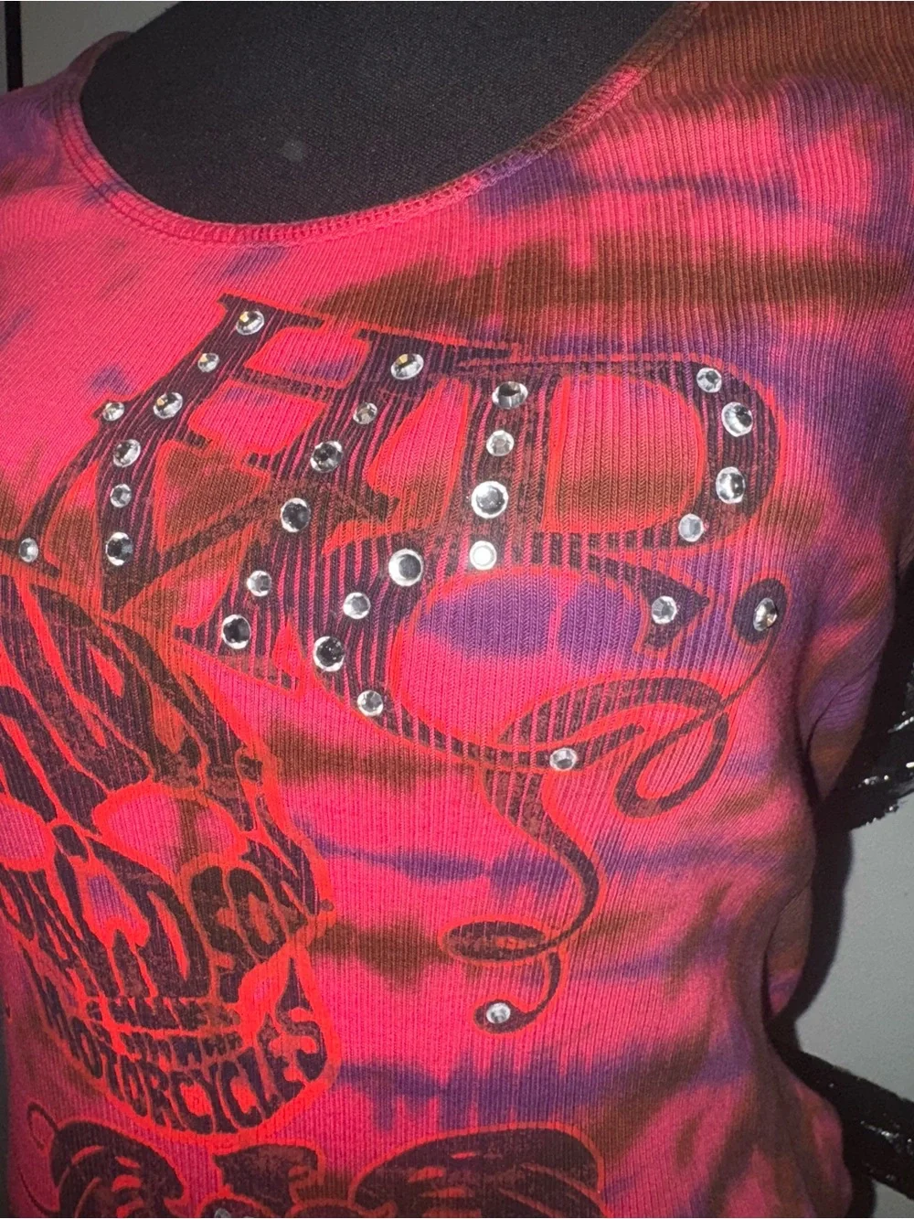 Harley-Davidson Pink and Purple Tie-Dye Studded Graphic Tank - Picture 2 of 4
